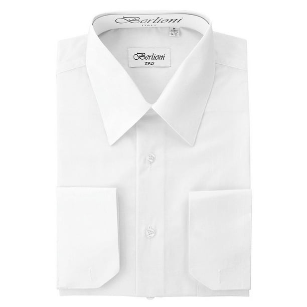 Berlioni Italy Solid Mens Dress Shirt Italian French Convertible Cuff Black